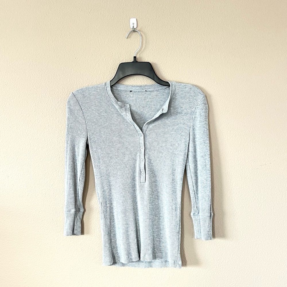 J. Crew Light Gray Ribbed Henley Top